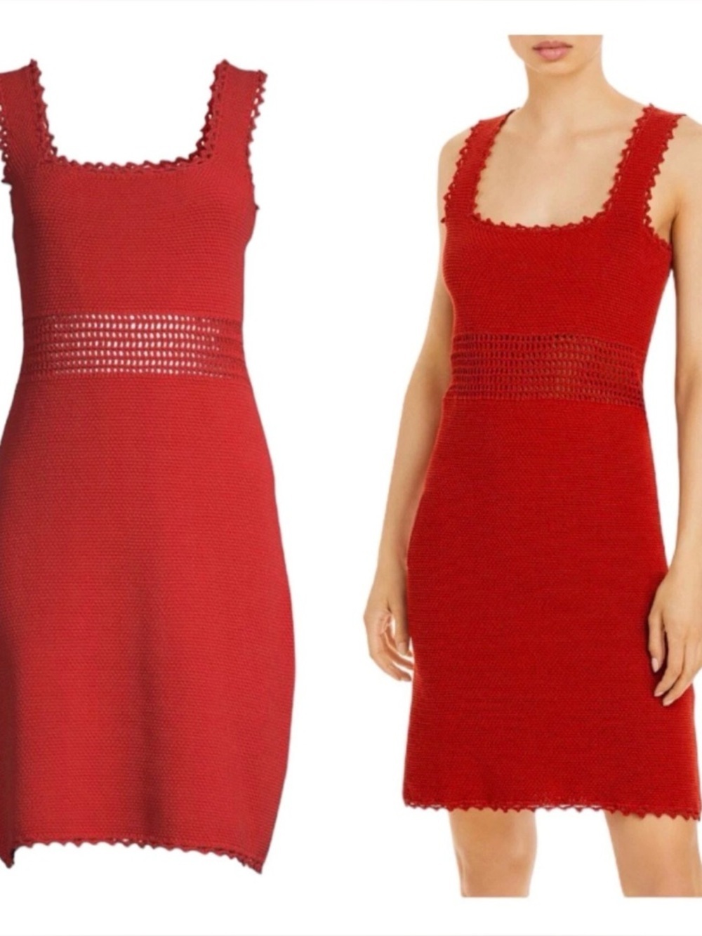 NWT Rebecca Taylor Crochet Trim Cotton Knit Mini Dress Red Small Pomodoro - Picture 9 of 9